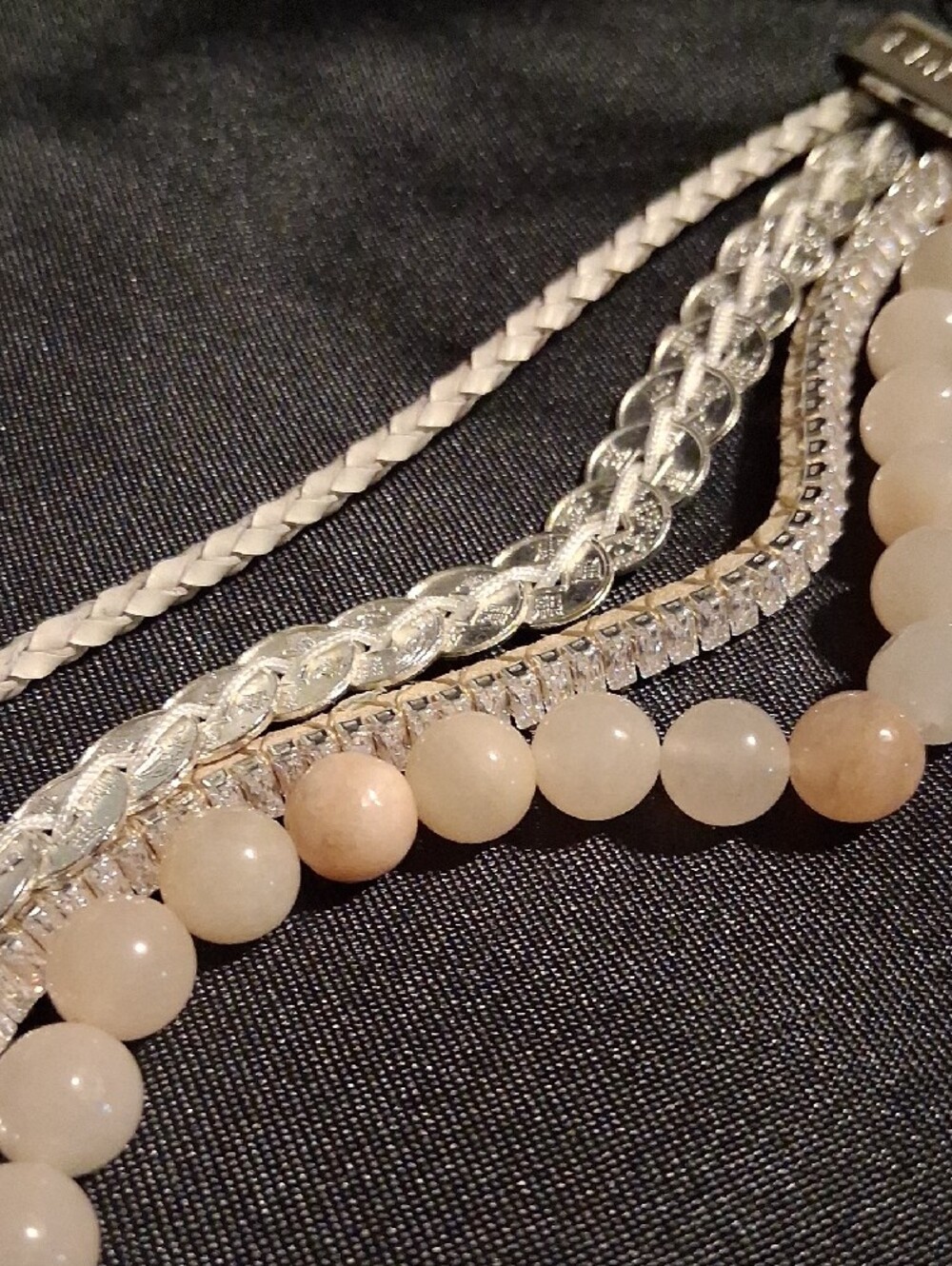 Victoria Emerson Blush Beaded and Silver Multi-Strand Cuff Bracelet. - Picture 2 of 10